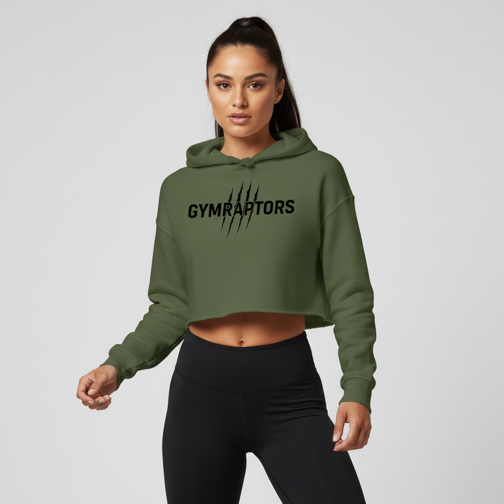 Basic Crop Hoodie-Olive