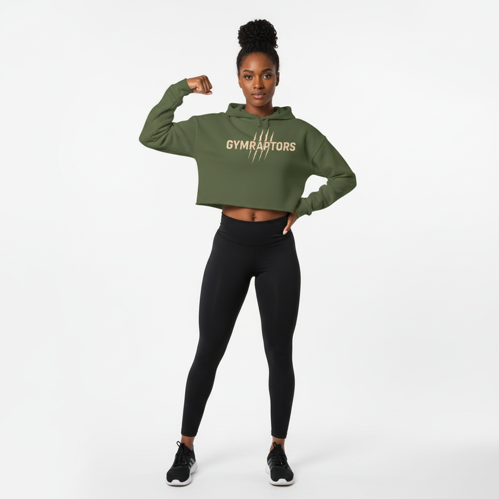 Basic Crop Hoodie-Olive